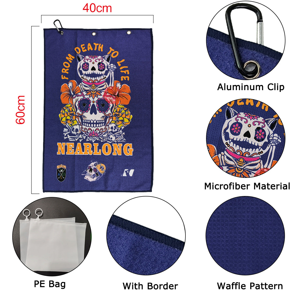 Golf Towel with Double-Sided Pineapple Pattern - Customizable Microfiber Towel