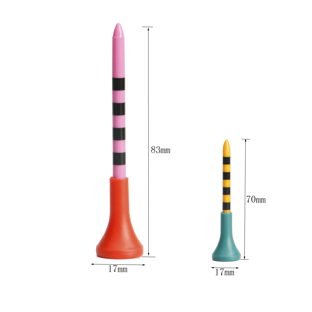 New Golf Tees - Soft Rubber Striped Tees - Long and Short Colorful Tee Holders